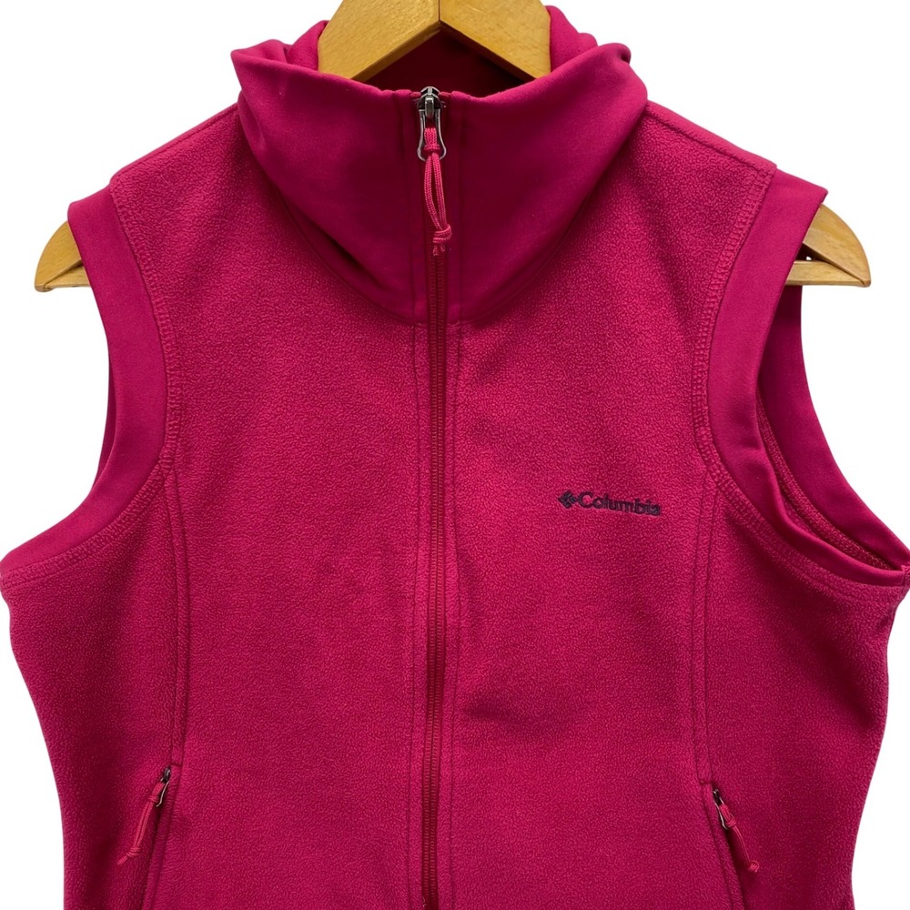 Columbia Fleece Vest Women's Large Full Zip Pockets Pink‎ Outdoor (Read)